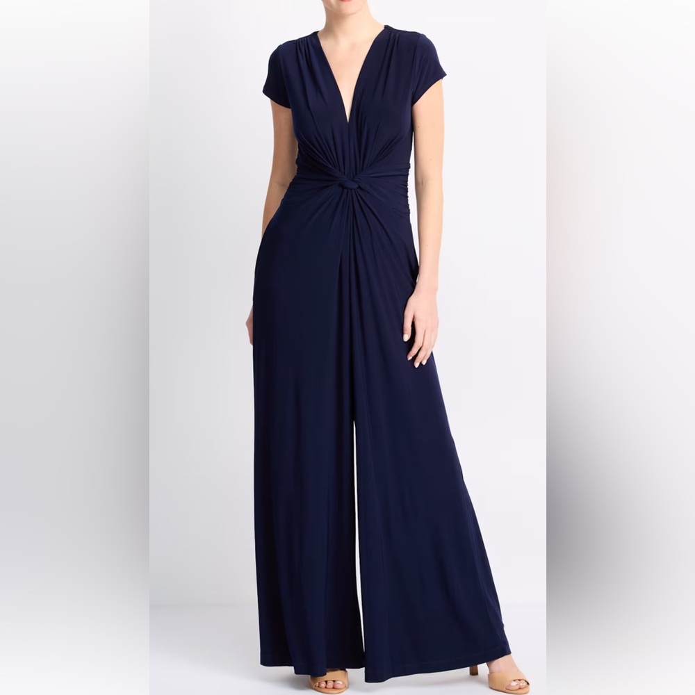 Vince Camuto Cayenne Twist Front Wide Leg Jumpsuit in Navy Blue Size XL